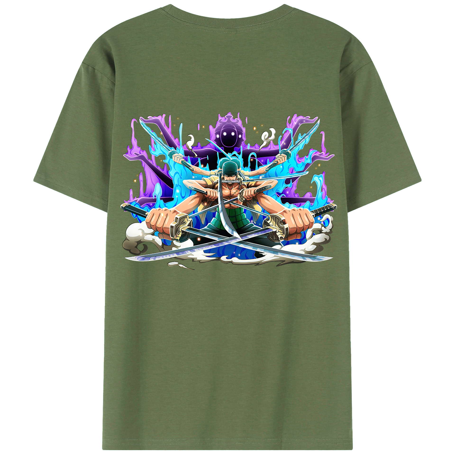 ワンピース ロロノア・ゾロ ONE PIECE Roronoa Zoro 綿100％ メンズ半袖Tシャツ（バックプリント） 通気性